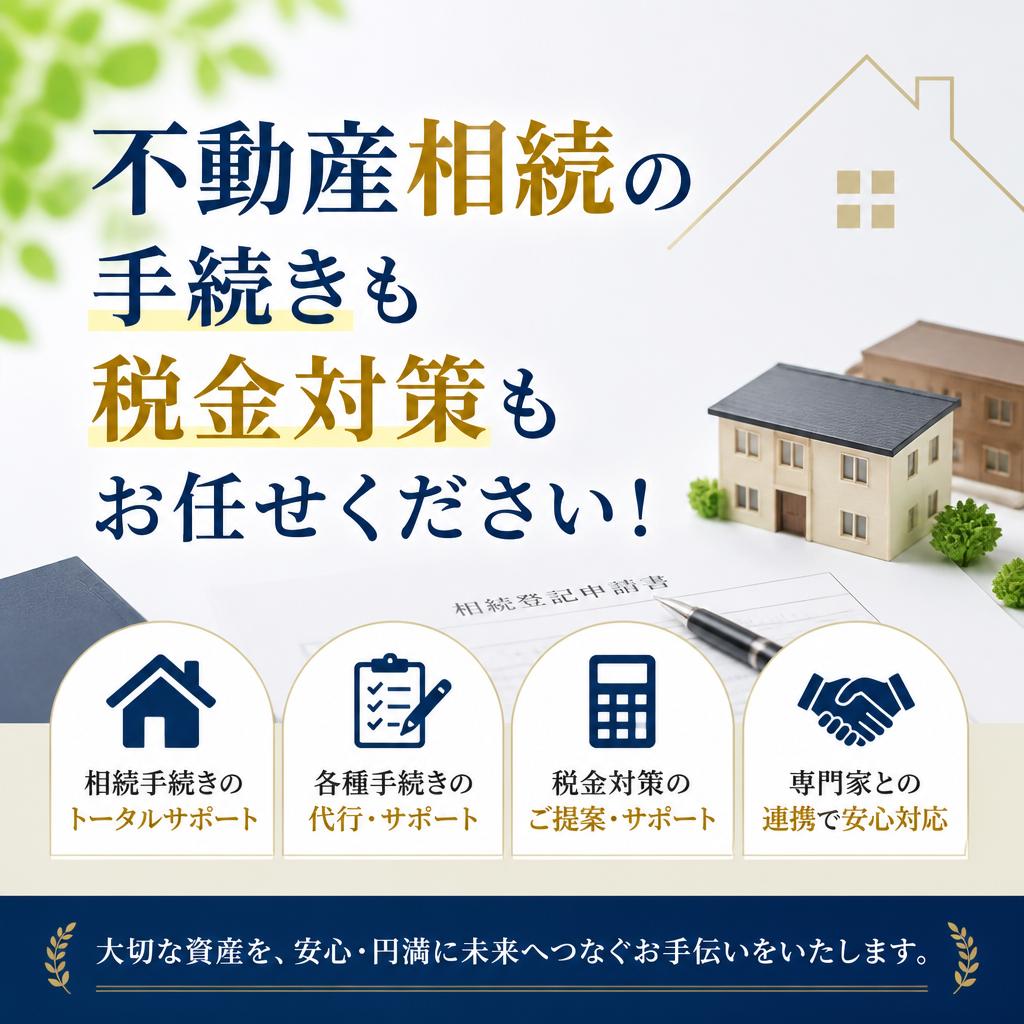 不動産相続の手続きも税金対策も、お任せください！
